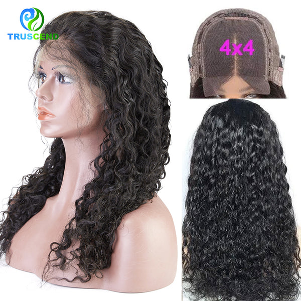 20INCH 4X4 180% DENSITY GLUELESS LACE CLOSURE SHORT WATER WAVE WIG