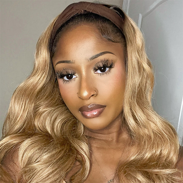 Honey Brown Headband Wig With Natural Black Root | Throw On & Go