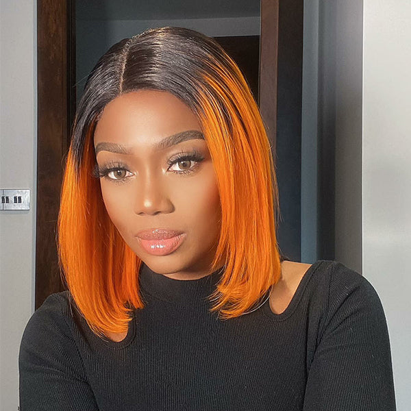 Orange Ombre 4x4 Lace Closure Bob Wig Side Part