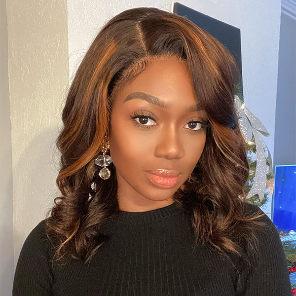 Bouncy Curls Wavy Lace Closure Bob Wig With Highlights