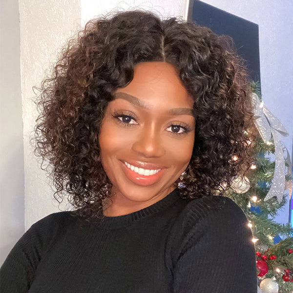 Brown Ombre Highlights Lace Closure Short Curly Wig