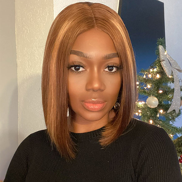 Affordable Highlight Color Blunt Cut Bob Wig