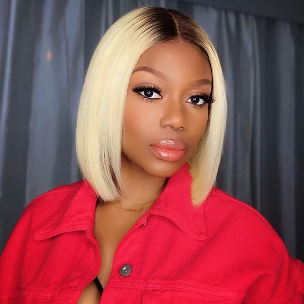 Color #4/613 Blonde Bob Wig Middle Part Frontal Lace Wig