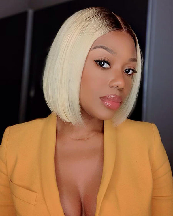 Color #4/613 Blonde Bob Wig Middle Part Frontal Lace Wig