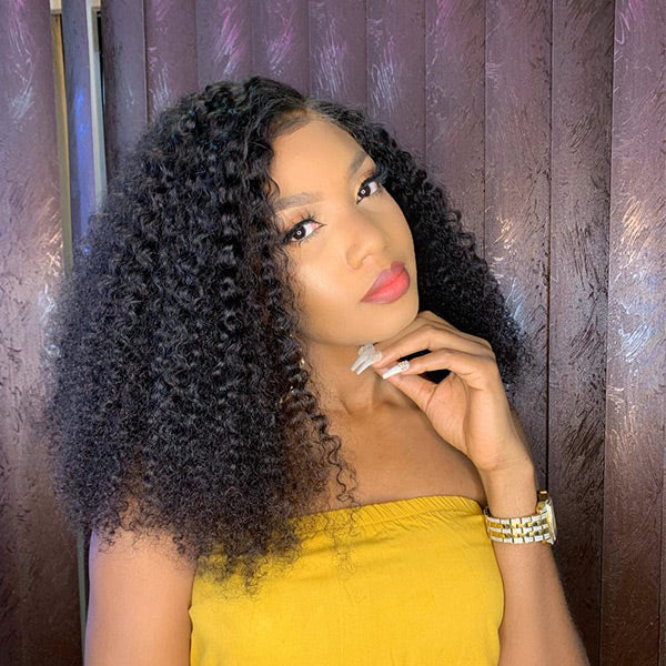 200% Density Kinky Jerry Curl Glueless Lace Frontal Wig