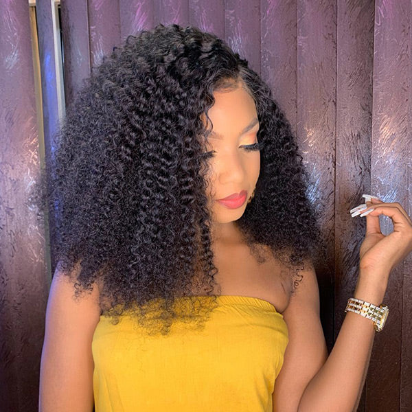 200% Density Kinky Jerry Curl Glueless Lace Frontal Wig