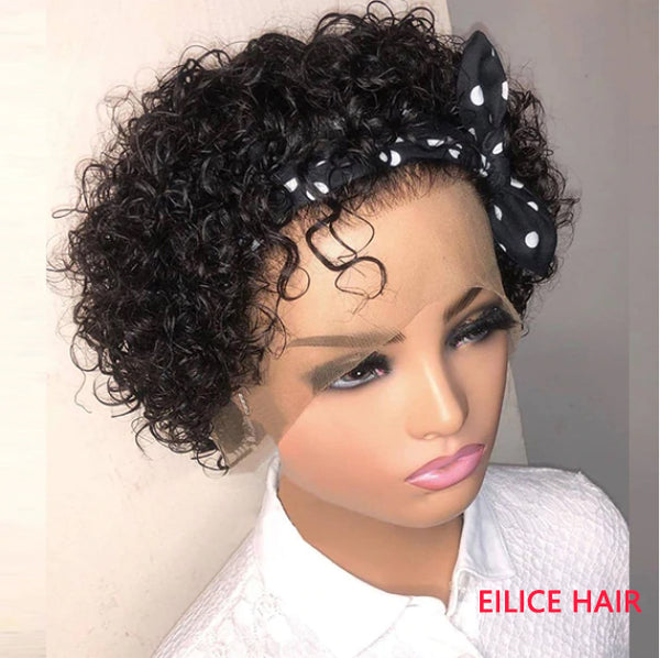 10 INCHE SHORT CUT CUTE CURL COMPACT 13X4 FRONTAL LACE WIG