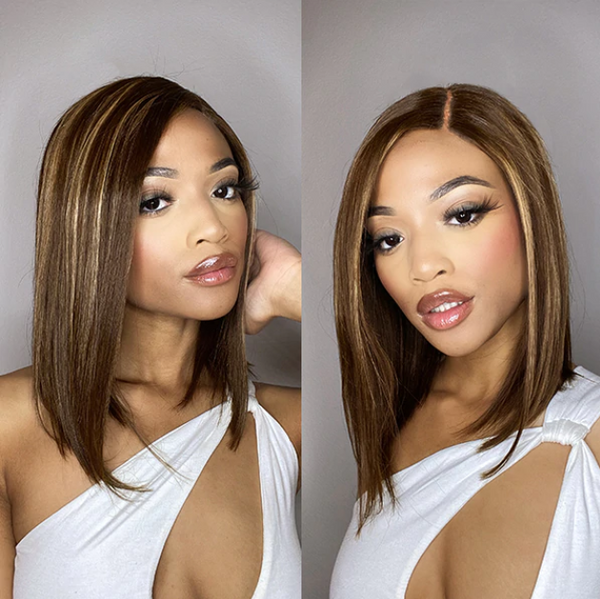 12INCHE 4*4 HIGHLIGHTS BRONZE BROWN BOB WIG GLUELESS T PART SIMPLE LACE WIG