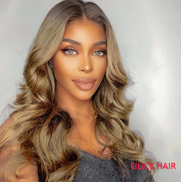 18INCHES LOOSE WAVE BROWN COLOR GLUELESS EXTENTED 4X4 CLOSURE LACE WIG