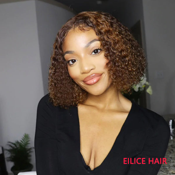 SUMMER TRENDS 12INCHE 4*4 CLOSURE HIGHLIGHTS MIX COLOR CURLY BOB WIG