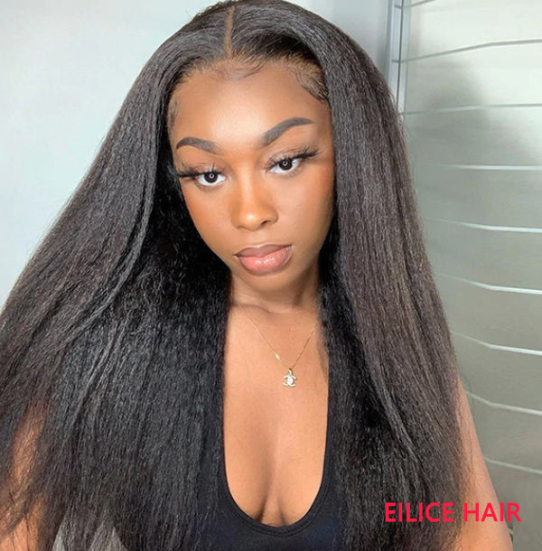 16 INCHES 13x4 KINKY STRAIGHT HIGH DENSITY GLUELESS FRONTAL LACE WIG