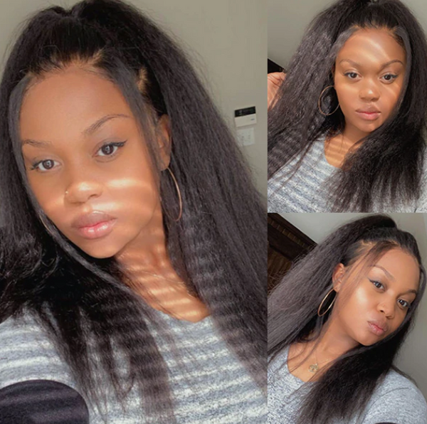 16 INCHES 13x4 KINKY STRAIGHT HIGH DENSITY GLUELESS FRONTAL LACE WIG