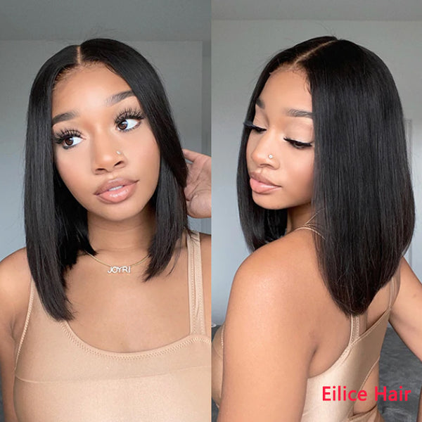 10-14INCHES BOB WIG HUMAN HAIR CLOSURE WIG SILKY BLUNT CUT