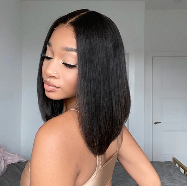 10-14INCHES BOB WIG HUMAN HAIR CLOSURE WIG SILKY BLUNT CUT