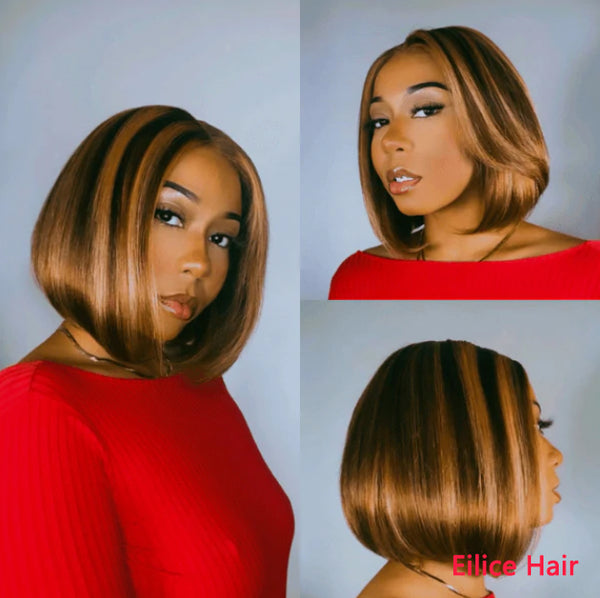 EILICE HAIR 8-14 INCHES 4x4 Lace 180% DENSITY MIXED COLORS GLUELESS CLOSURE BOB WIG