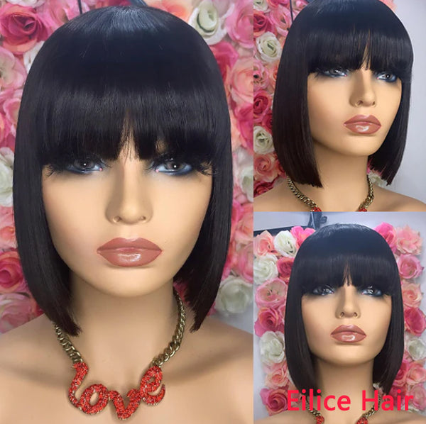 10 INCHES TOP MACHINE WIG BOB WIG WITH BANGS