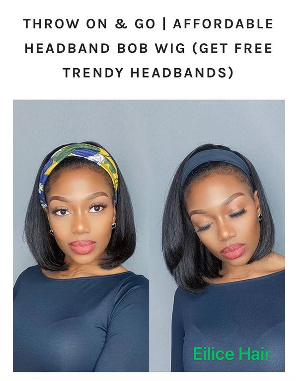 14,12 INCHES THROW ON & GO AFFORDABLE HEADBAND BOB WIG