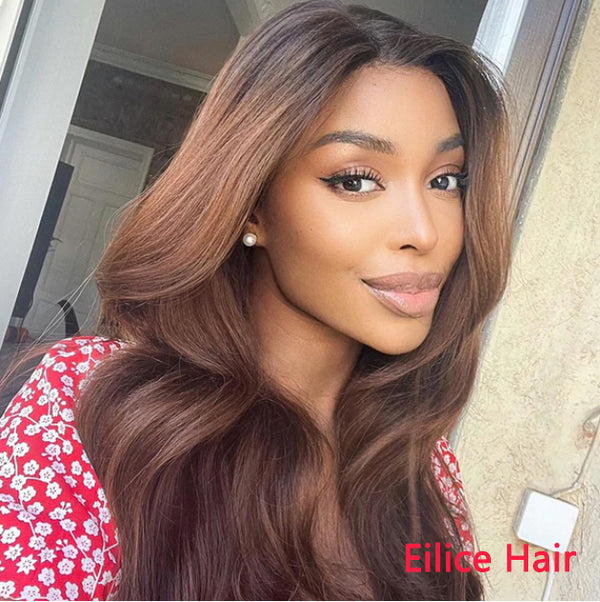 5X5 LACE CHESTNUT BROWN COLOR BODY WAVE GLUELESS CLOSURE WIG