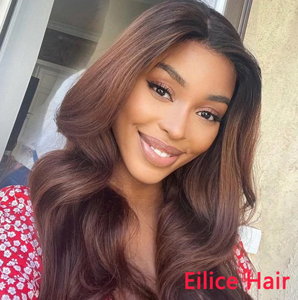 5X5 LACE CHESTNUT BROWN COLOR BODY WAVE GLUELESS CLOSURE WIG