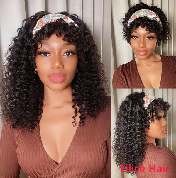 16-20 INCHES HEADBAND WIG WITH BANGS DEEP WAVE