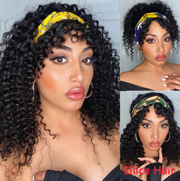 16-20 INCHES HEADBAND WIG WITH BANGS DEEP WAVE