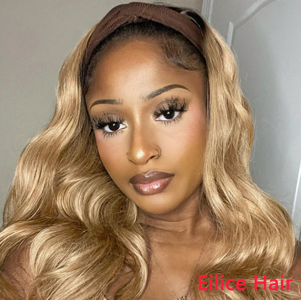 HONEY BROWN HEADBAND WIG WITH NATURAL BLACK ROOT | THROW ON & GO