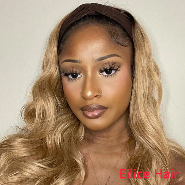 HONEY BROWN HEADBAND WIG WITH NATURAL BLACK ROOT | THROW ON & GO