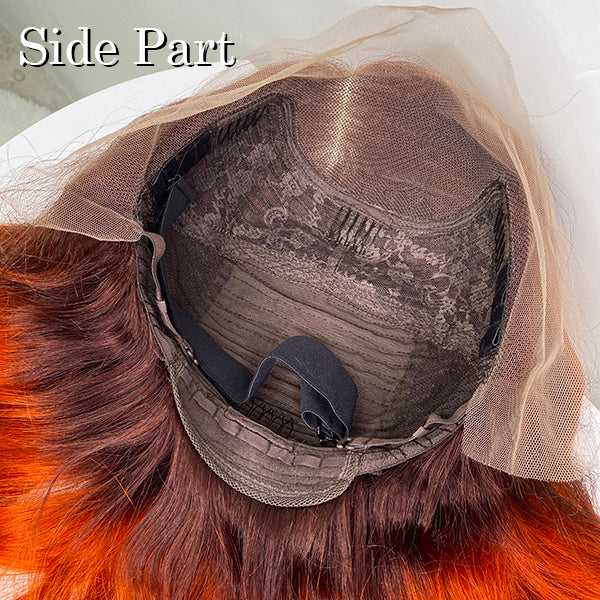 Reddish Orange Loose Wave Extented 4X4 Closure Lace Wig With Dark Roots