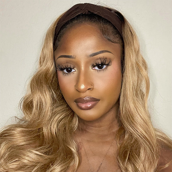 Honey Brown Headband Wig With Natural Black Root | Throw On & Go