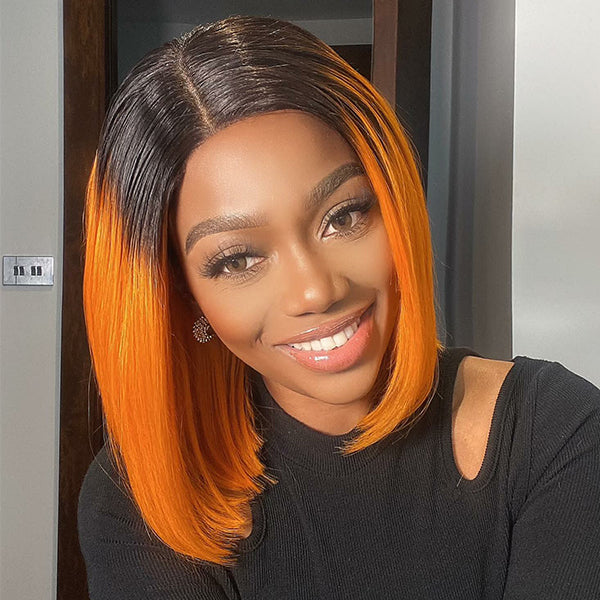 Orange Ombre 4x4 Lace Closure Bob Wig Side Part