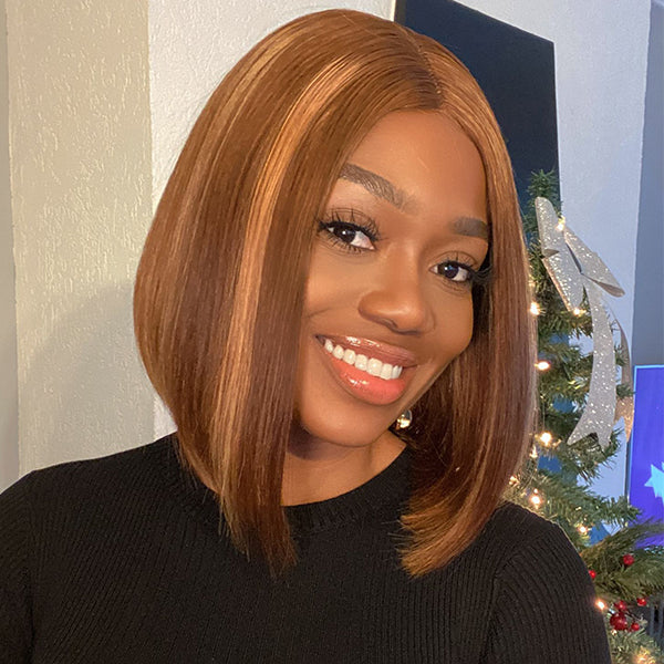 Affordable Highlight Color Blunt Cut Bob Wig