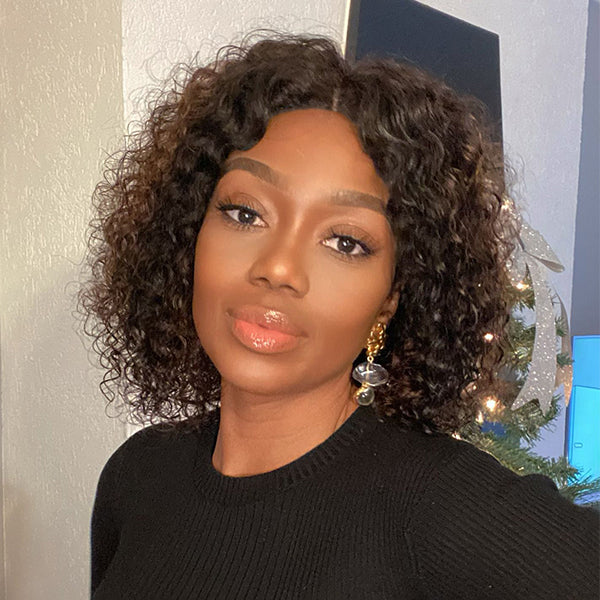 Brown Ombre Highlights Lace Closure Short Curly Wig