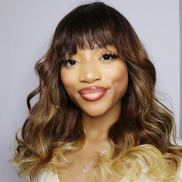 3 Tones Ombre Color Glueless Wig With Bangs