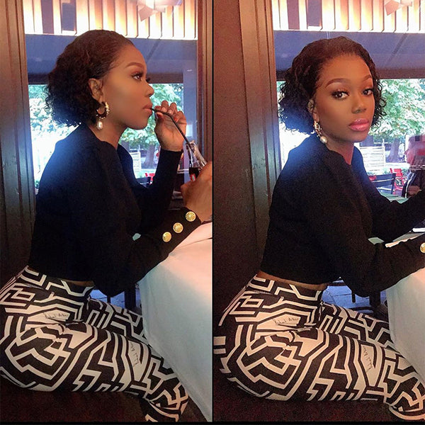 Slick Back Short Cut Curly Glueless Compact 13X4 Frontal Lace Wig