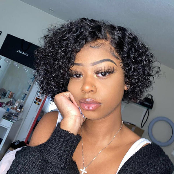 Trendy Short Cut Curly 4x4 Closure Lace Wig