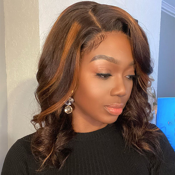 Bouncy Curls Wavy Lace Closure Bob Wig With Highlights