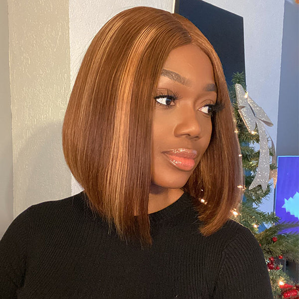 Affordable Highlight Color Blunt Cut Bob Wig