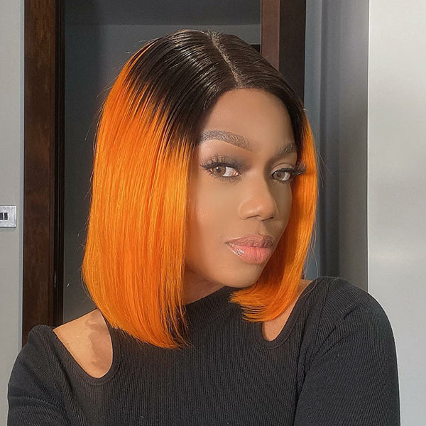 Orange Ombre 4x4 Lace Closure Bob Wig Side Part