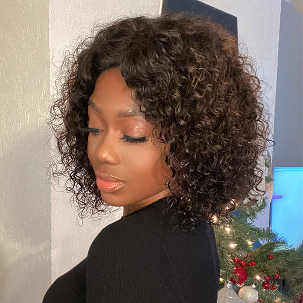 Brown Ombre Highlights Lace Closure Short Curly Wig