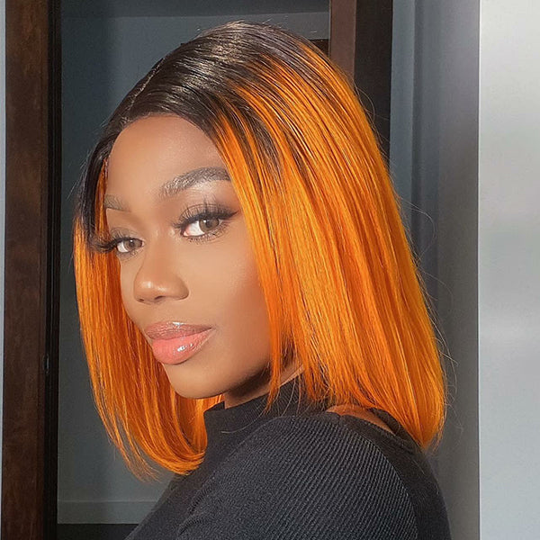 Orange Ombre 4x4 Lace Closure Bob Wig Side Part