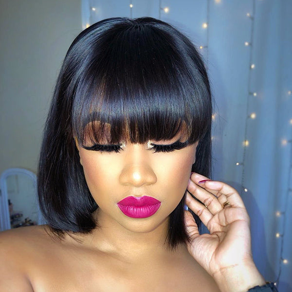 Short Cut Bob Wig With Bangs Closure Lace Wig