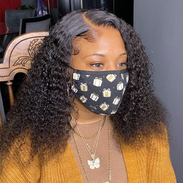 200% Density Kinky Jerry Curl Glueless Lace Frontal Wig