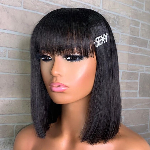 Short Cut Bob Wig With Bangs Closure Lace Wig