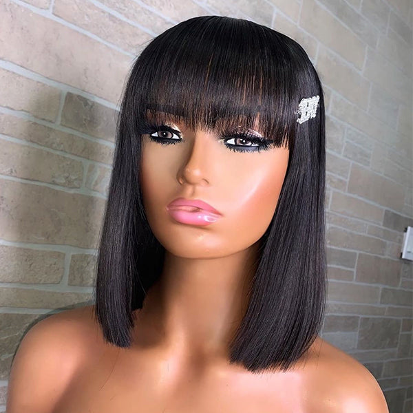 Short Cut Bob Wig With Bangs Closure Lace Wig