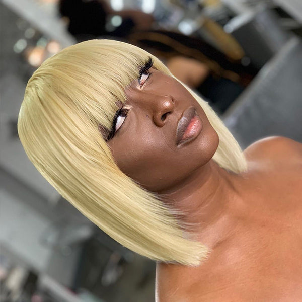 Blonde 613 Bob Wig With Bangs Glueless Wig