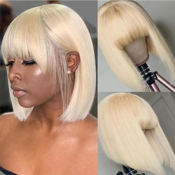 Blonde 613 Bob Wig With Bangs Glueless Wig