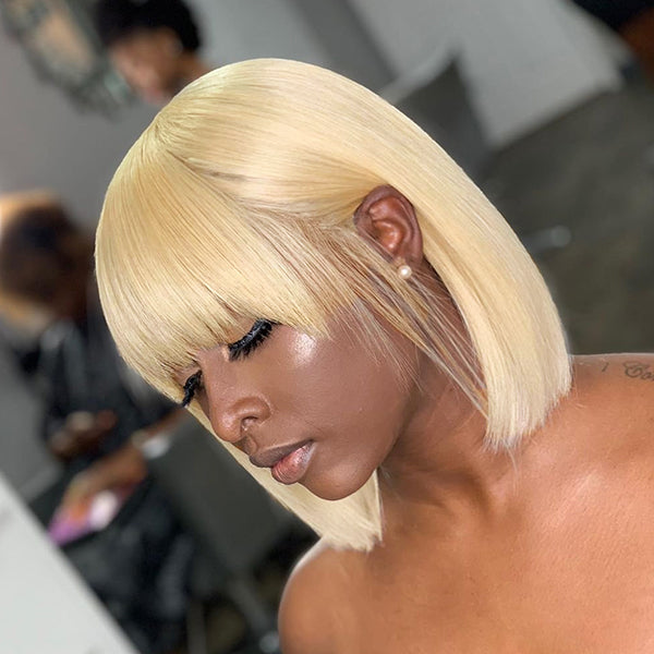 Blonde 613 Bob Wig With Bangs Glueless Wig