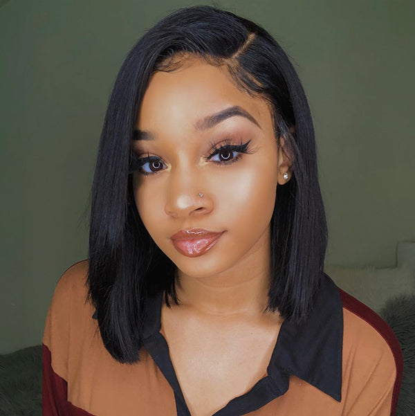 Asymmetric Side Part Closure Bob Wig