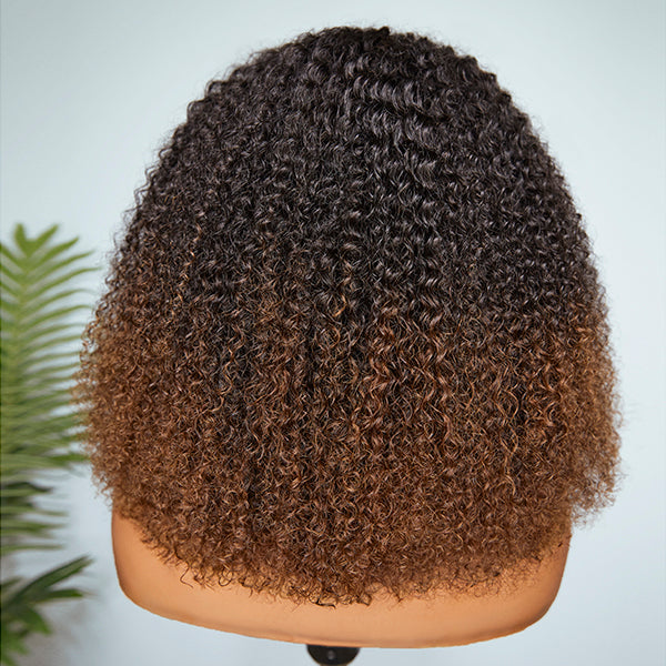 Fluffy Ombre Brown Jerry Curl Headband Wig | Throw On & Go (Get Free Trendy Headbands)