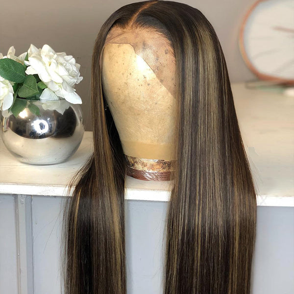 Balayage Color Highlights Glueless Extented 4X4 Closure Lace Wig